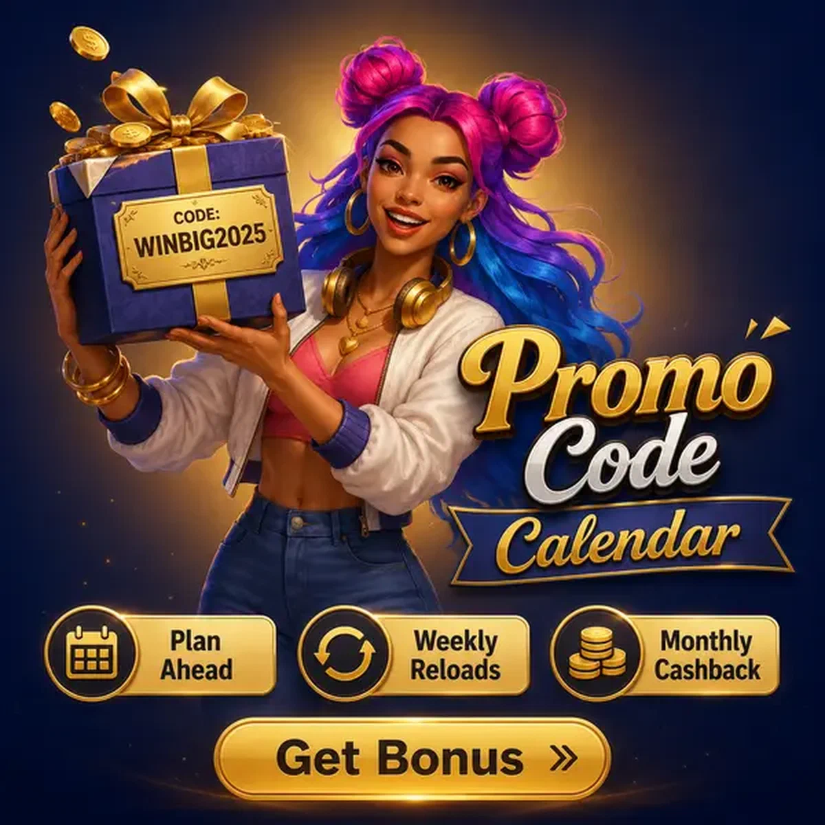 Mujer emocionada sosteniendo regalo de código promocional en el calendario festivo de recompensas de Coolzino