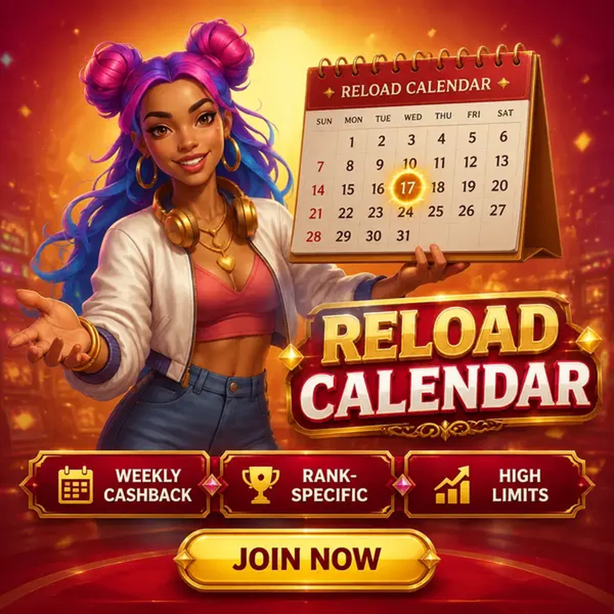 Anfitriona brillante presenta calendario de recarga en Calendario de Recarga Semanal y Mensual para registro de jugador